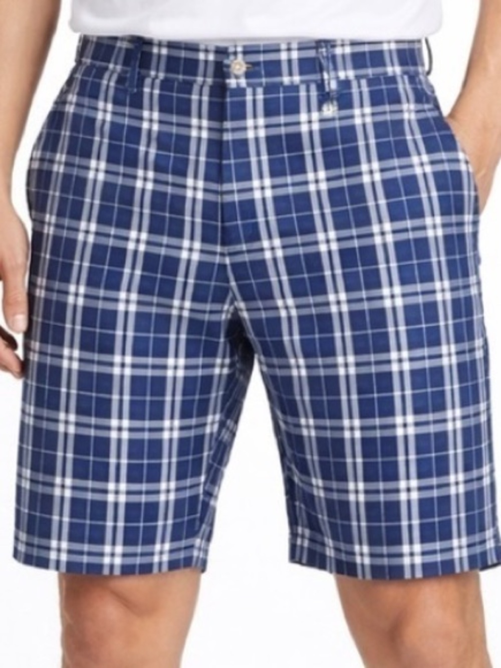 Bonobos Maide Golf Shorts Blue White Plaid Performance Stretch Flat Front 33